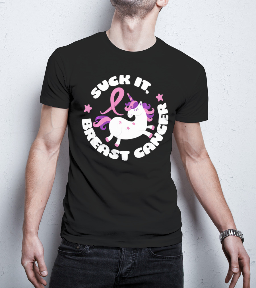 Suck It Breast Cancer Unicorn Pink T-Shirt
