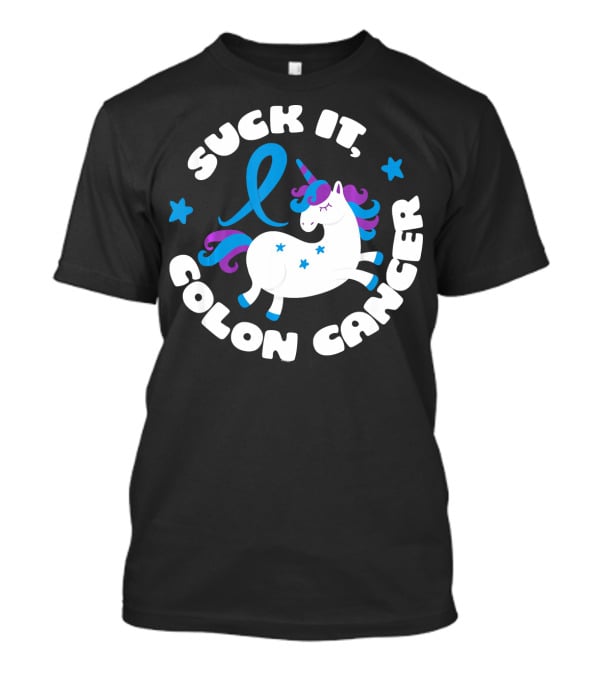 Colon Cancer Awareness Unicorn Suck It Fun T-Shirt