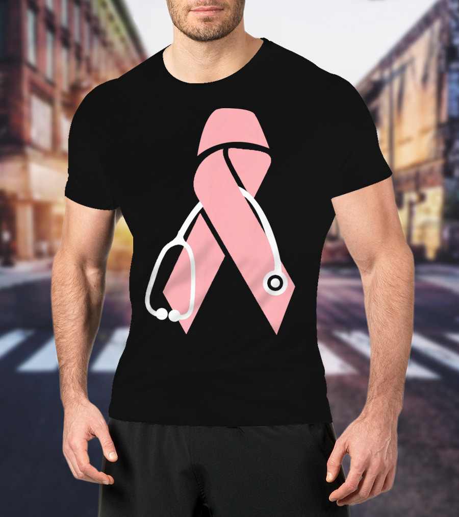Nurse Doctor Family Friend Brea Pink Ribbon Stethoscope T-Shirt