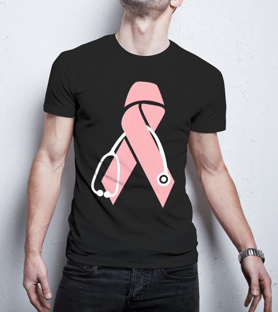 Nurse Doctor Family Friend Brea Pink Ribbon Stethoscope T-Shirt