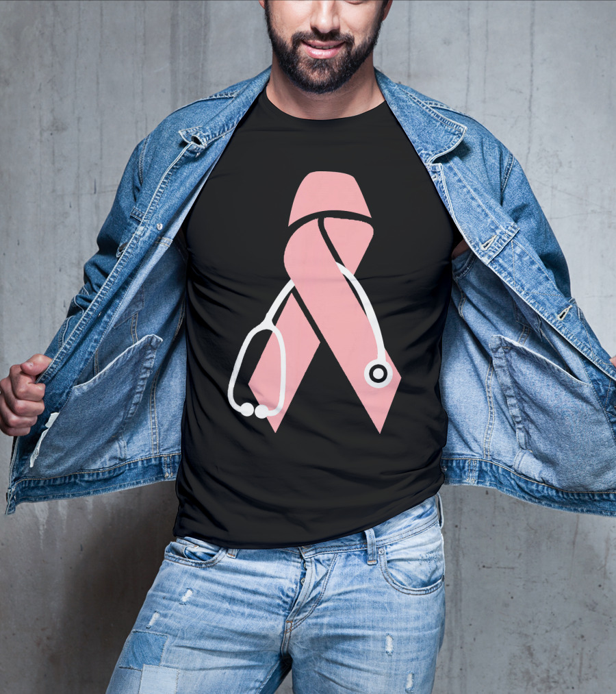 Nurse Doctor Family Friend Brea Pink Ribbon Stethoscope T-Shirt