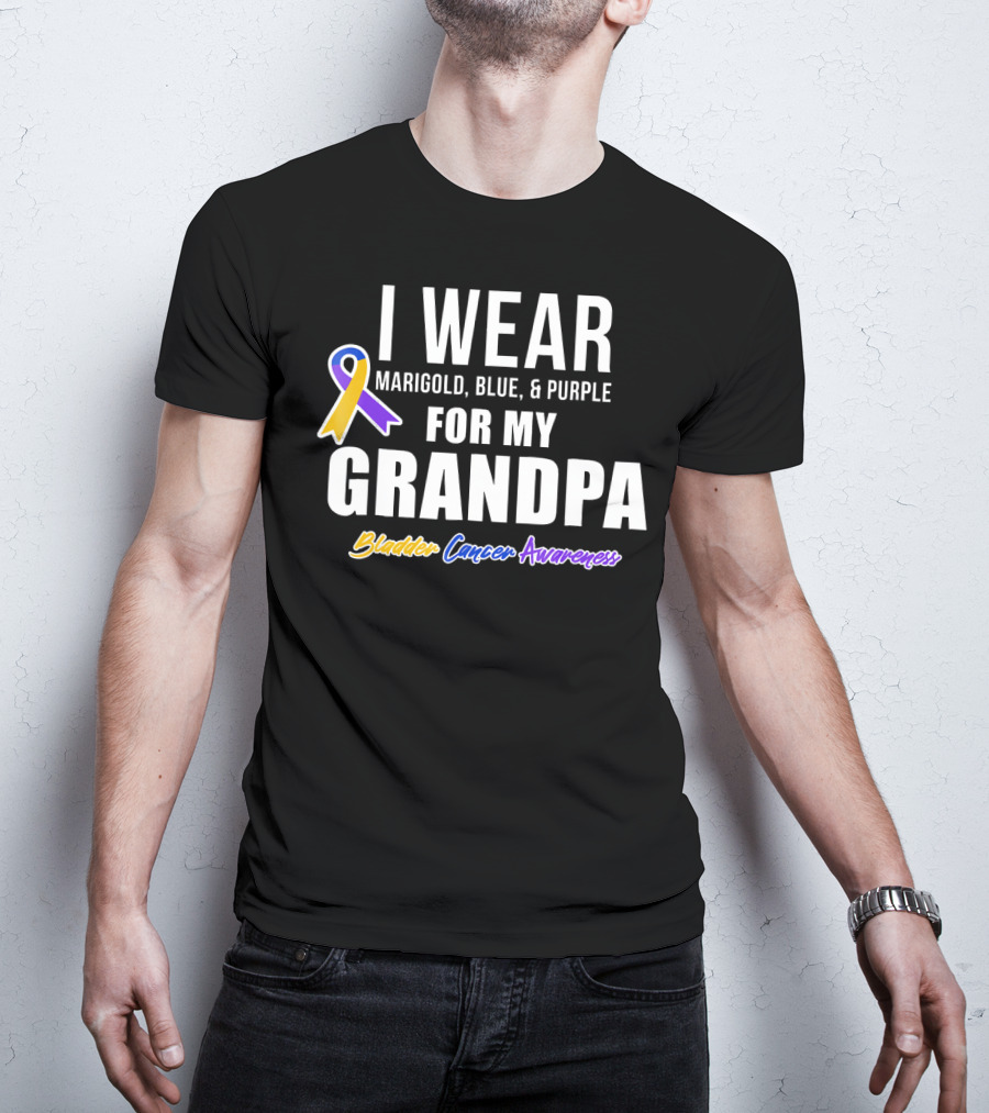 I Wear Marigold Blue And Purple For My Grandpa Bladder Cancer Awareness T-Shirt