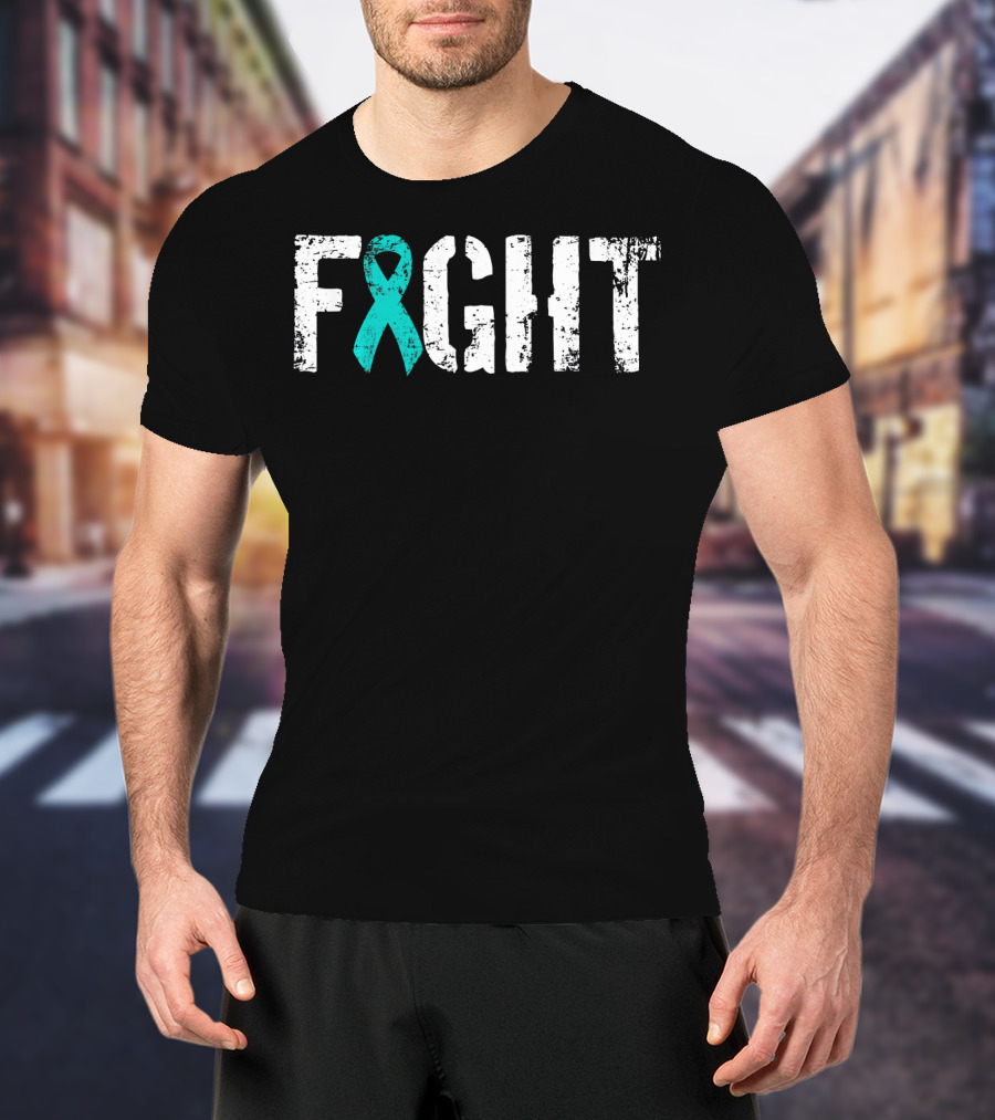 Fight Ovarian Cancer Teal Ribbon Combat T-Shirt
