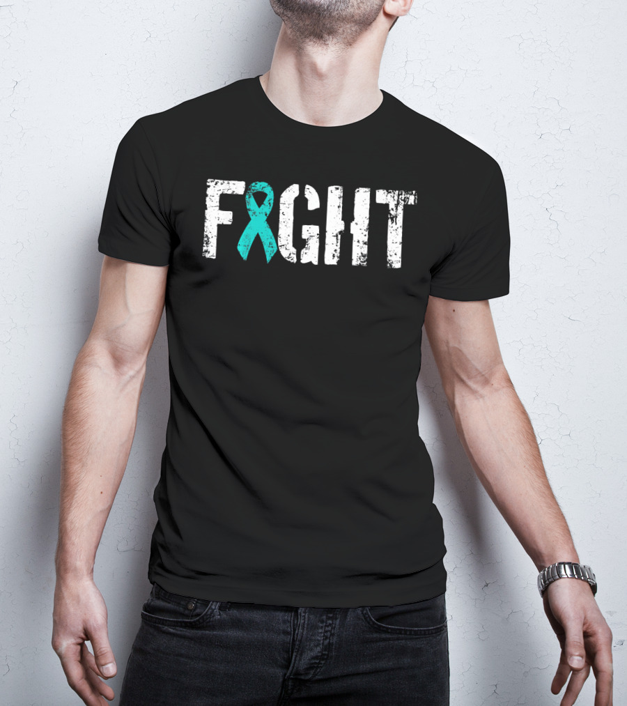 Fight Ovarian Cancer Teal Ribbon Combat T-Shirt