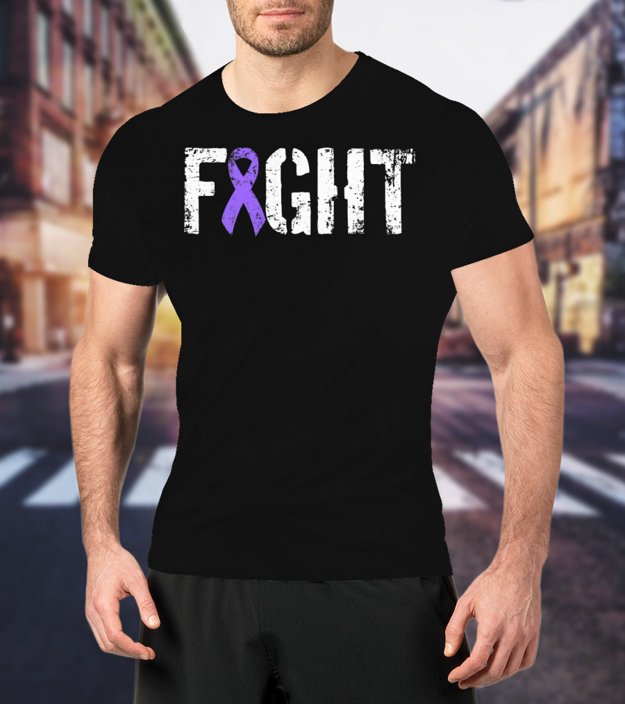 Fight Hodgkins Lymphoma Cancer Purple Ribbon Awareness T-Shirt
