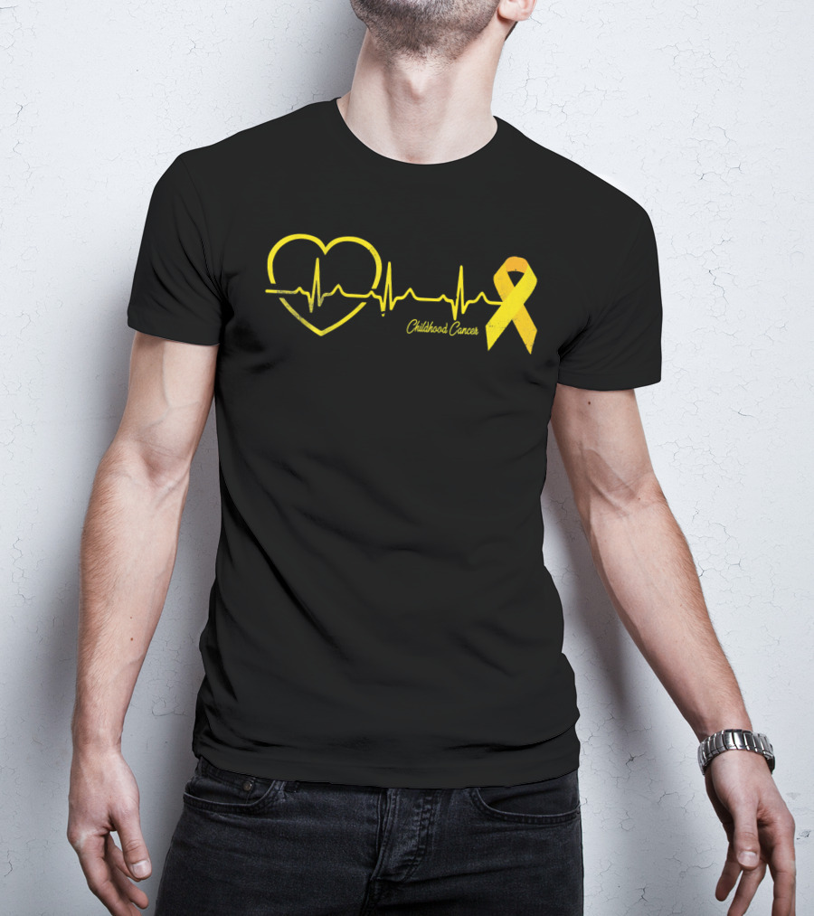 Childhood Cancer Awareness Heartbeat Yellow T-Shirt