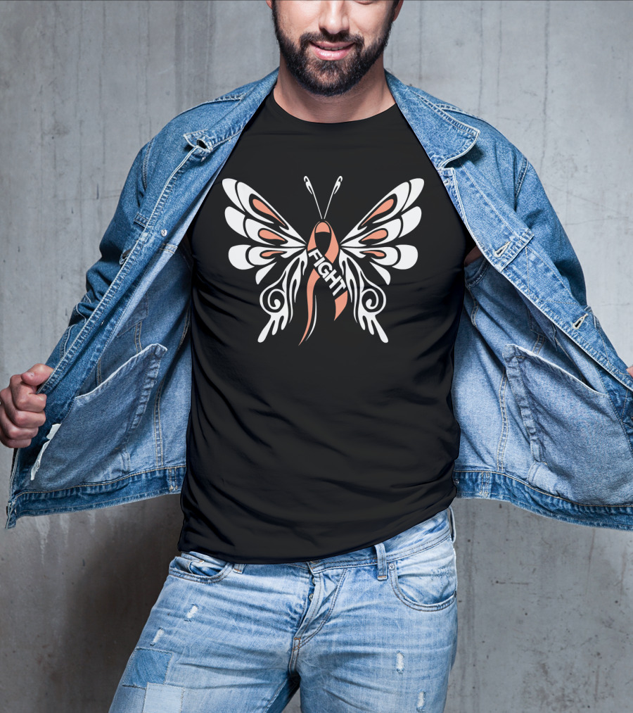 Uterine Cancer Awareness Butterfly Ribbon Fight T-Shirt
