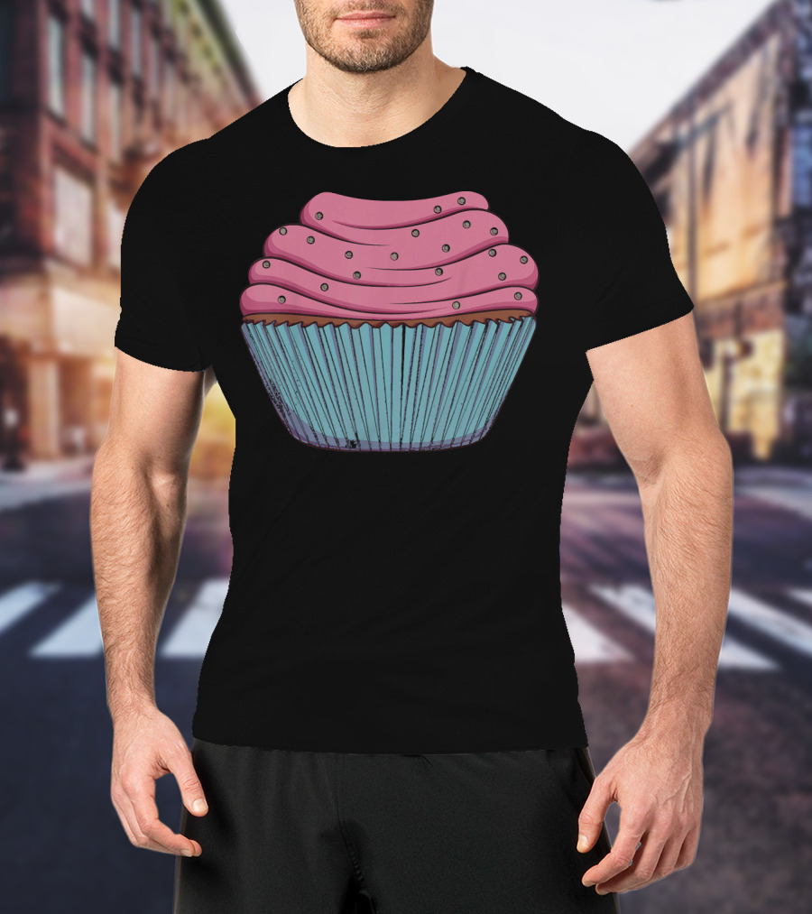 Cupcake Pink Swirled Icing Blue Wrapper T-Shirt