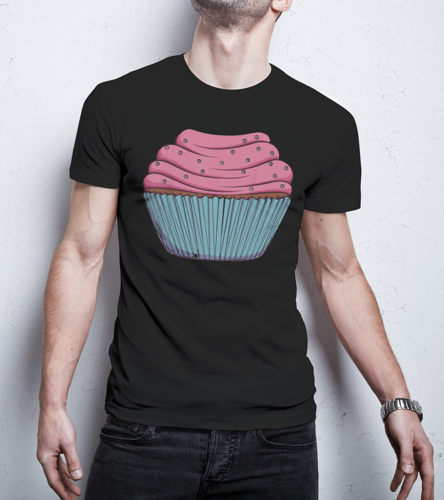 Cupcake Pink Swirled Icing Blue Wrapper T-Shirt