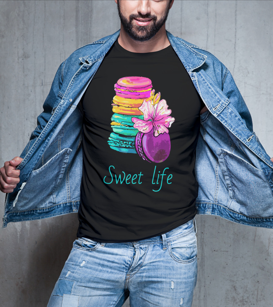 Sweet Life Colorful Macarons With Flower T-Shirt