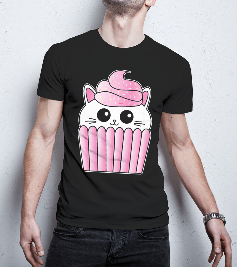 Kawaii Cat Cupcake Muffin In Pink Sweet Delight T-Shirt