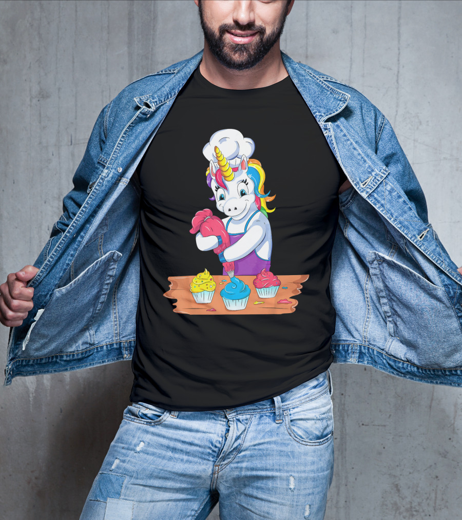 Unicorn Baking Colorful Cupcake Creations Chef T-Shirt