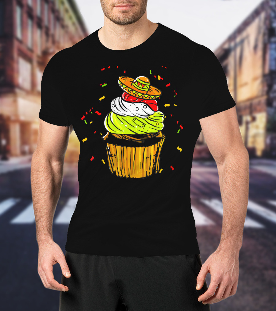 Cinco De Mayo Fiesta Cupcake With Sombrero And Confetti T-Shirt