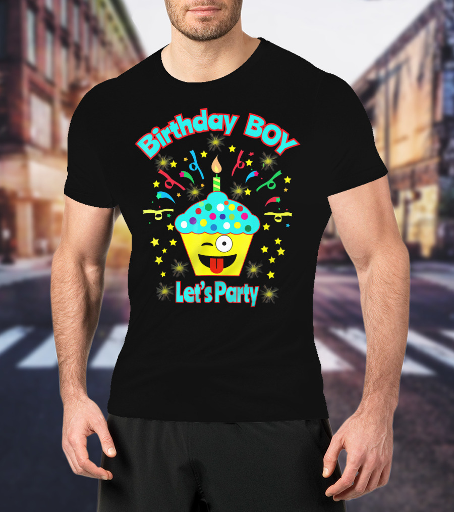 Birthday Boy Let's Party Emoji Cupcake T-Shirt