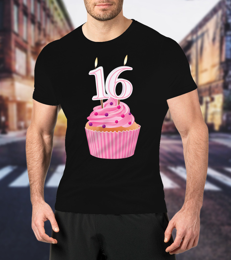 Sweet 16 Birthday Pink Cupcake With Number Candle T-Shirt