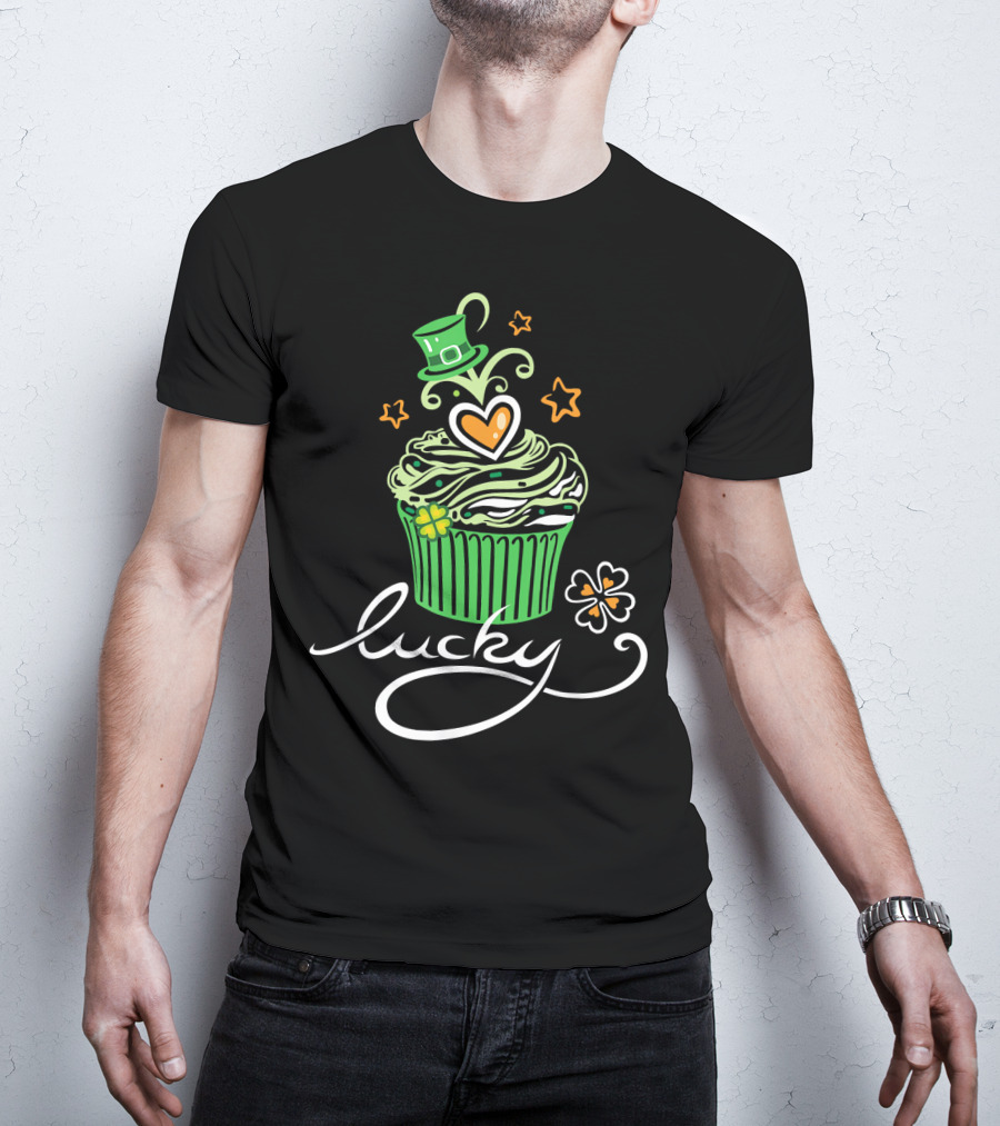 Lucky Green Cupcake With St Patrick's Day Hat And Shamrock T-Shirt
