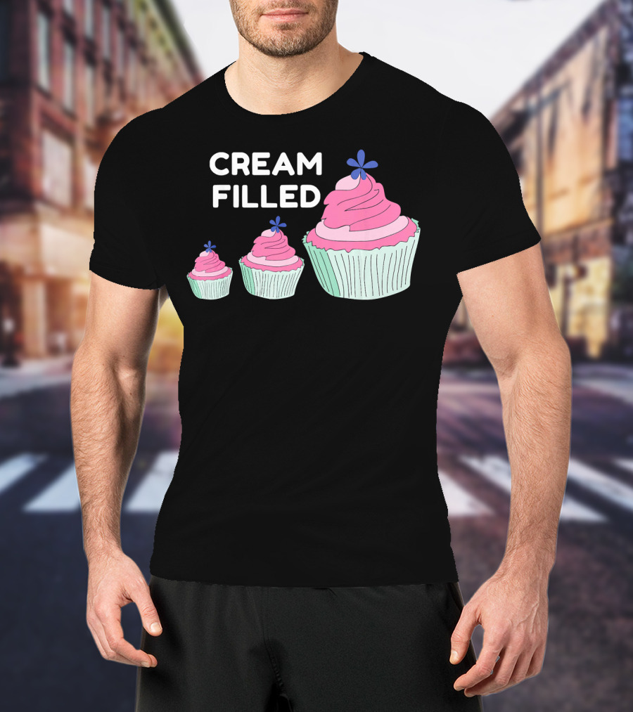 CREAM FILLED Cupcake Lover Trio With Pink Frosting And Blue Flower T-Shirt