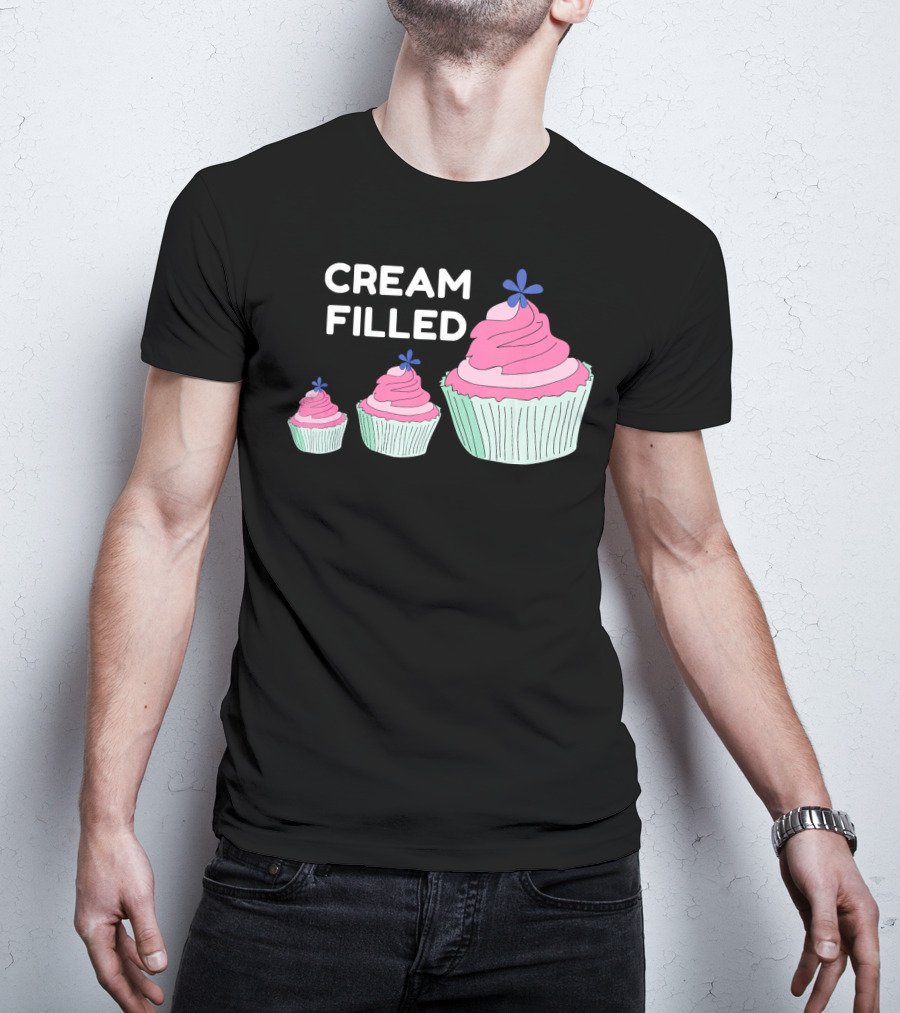 CREAM FILLED Cupcake Lover Trio With Pink Frosting And Blue Flower T-Shirt