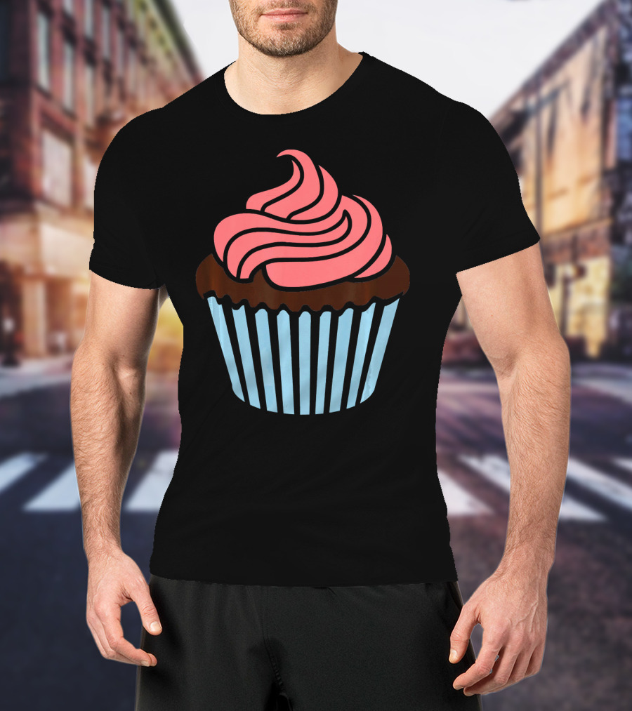 Cupcake With Pink Frosting And Striped Wrapper T-Shirt