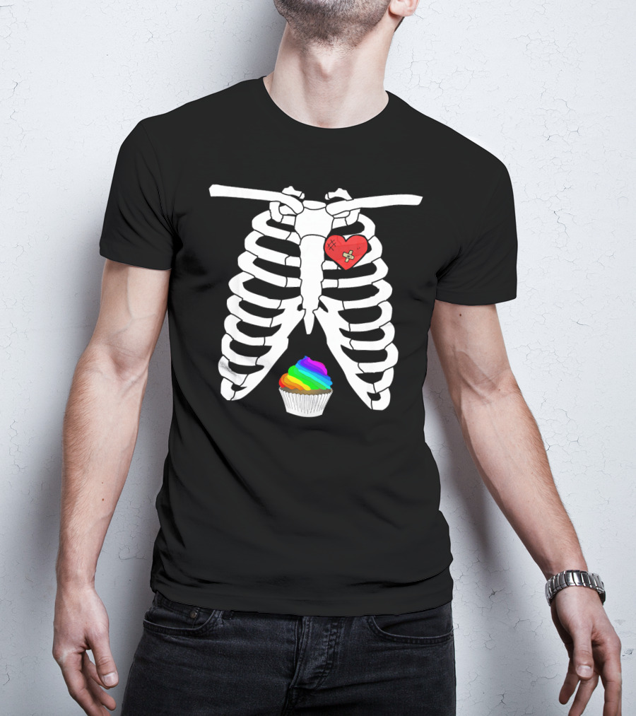 Halloween Skeleton X Ray Rainbow Cupcake Heart T-Shirt