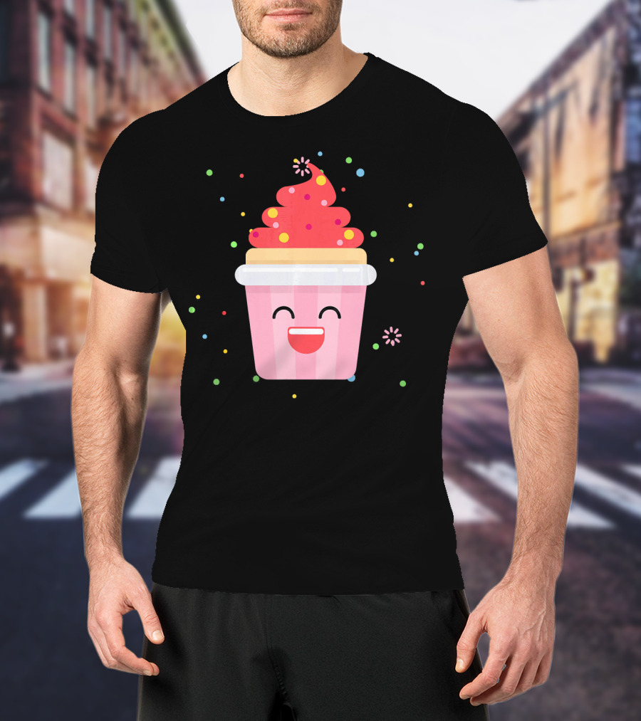 Cupcake Smiley Sweet Dessert Celebration With Sprinkles T-Shirt