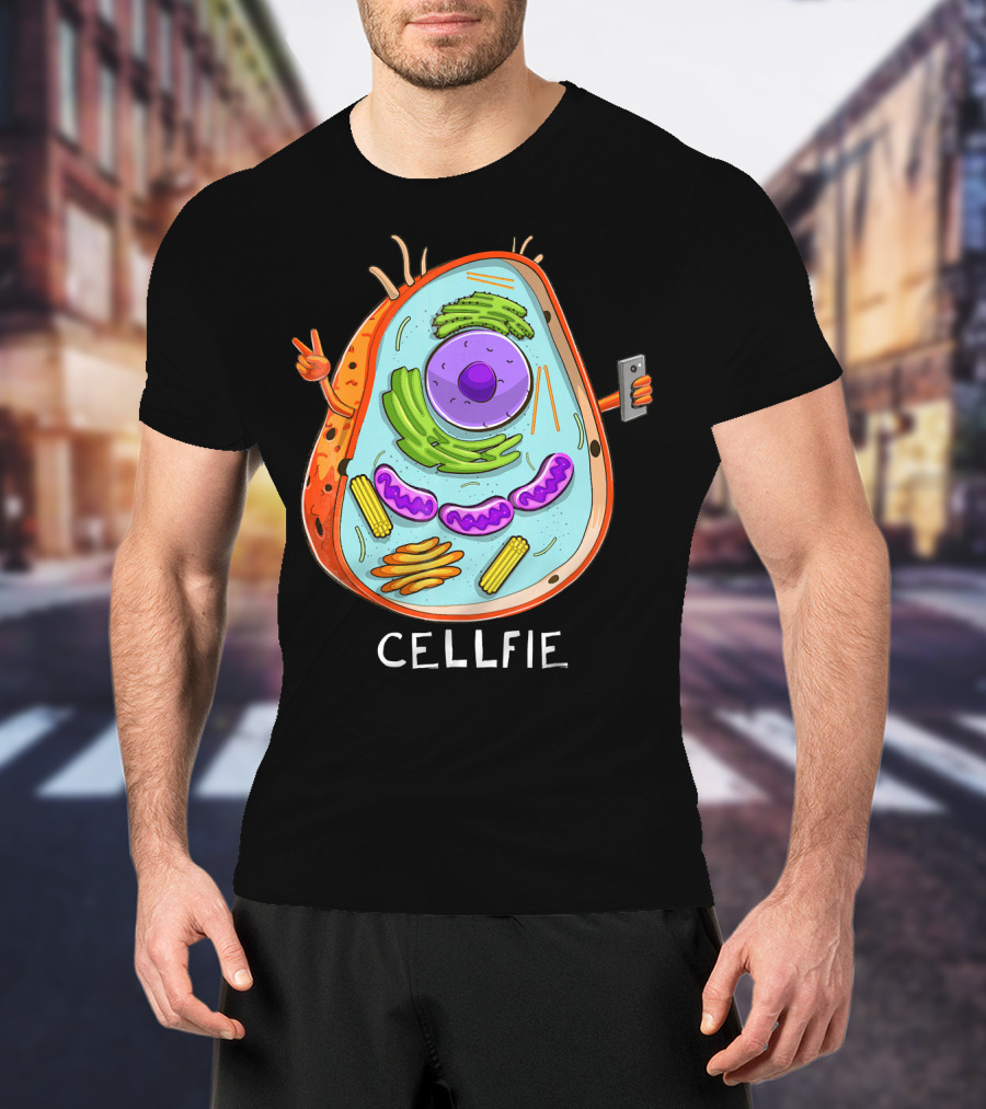 CELL FIE Biology Cellular Biology Cellfie Cartoon Cell Taking Selfie Biology Joke T-Shirt
