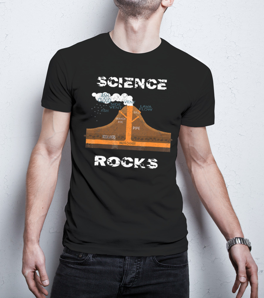 Science Rocks Distressed Volcano Diagram With Ash Cloud And Magma Chamber T-Shirt