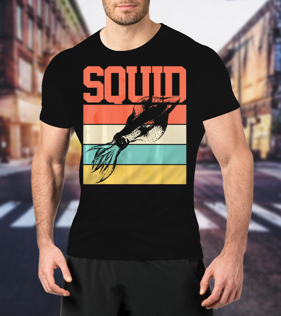 Squid Retro Marine Biologist Vintage Stripes T-Shirt