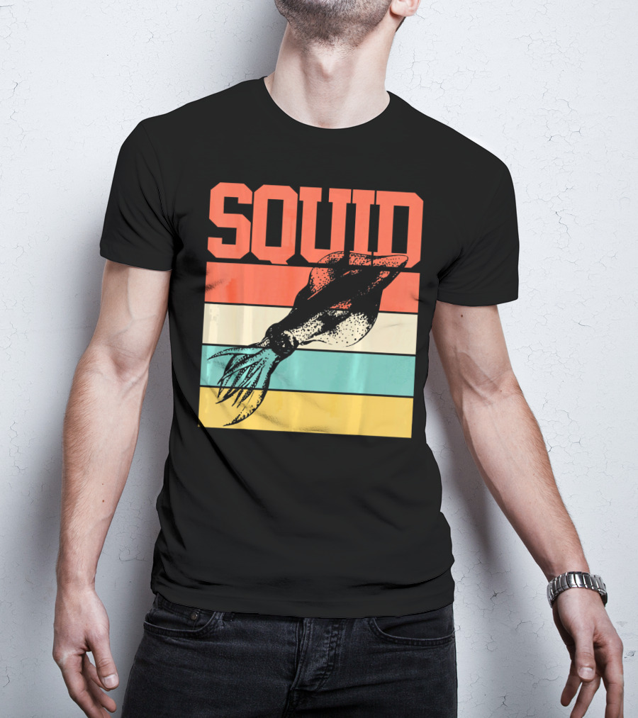 Squid Retro Marine Biologist Vintage Stripes T-Shirt