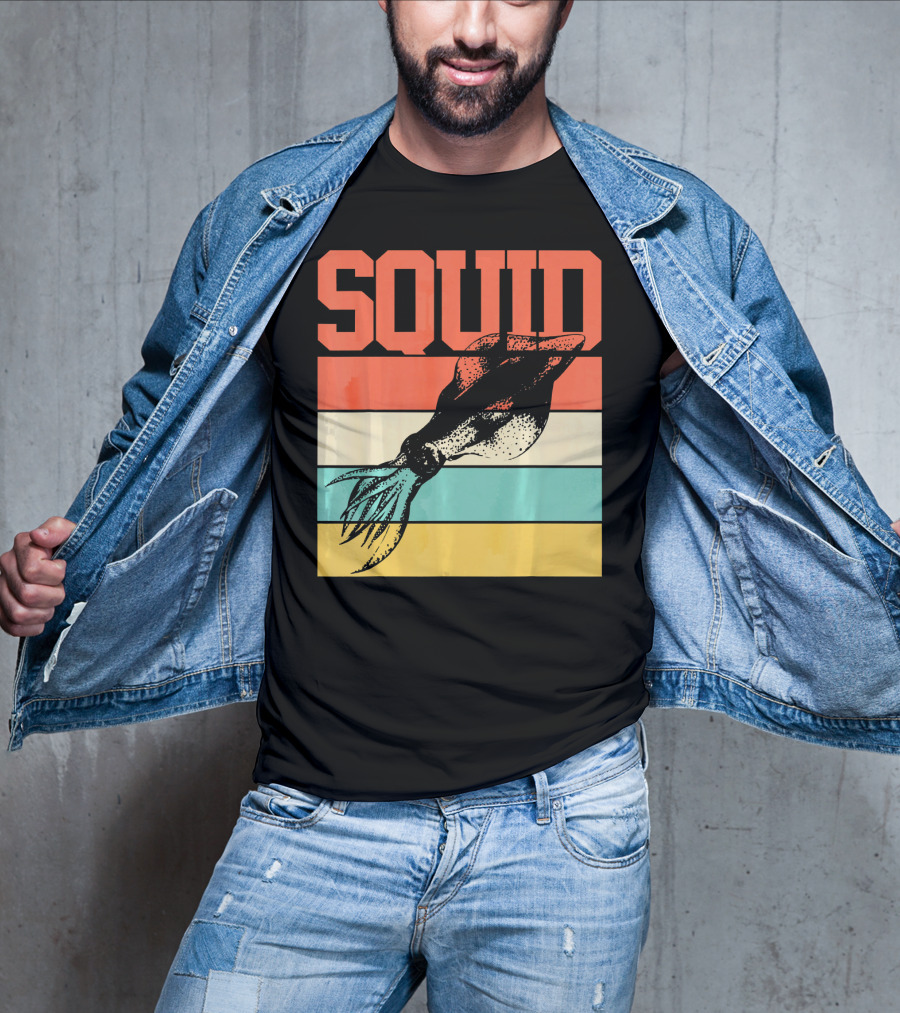 Squid Retro Marine Biologist Vintage Stripes T-Shirt