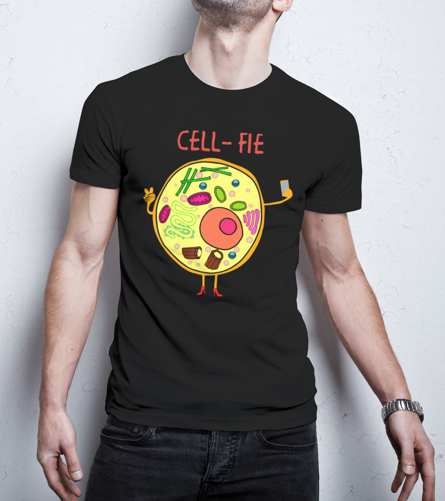 Cell-Fie Funny Science Tee Featuring Cartoon Cell Taking Selfie T-Shirt
