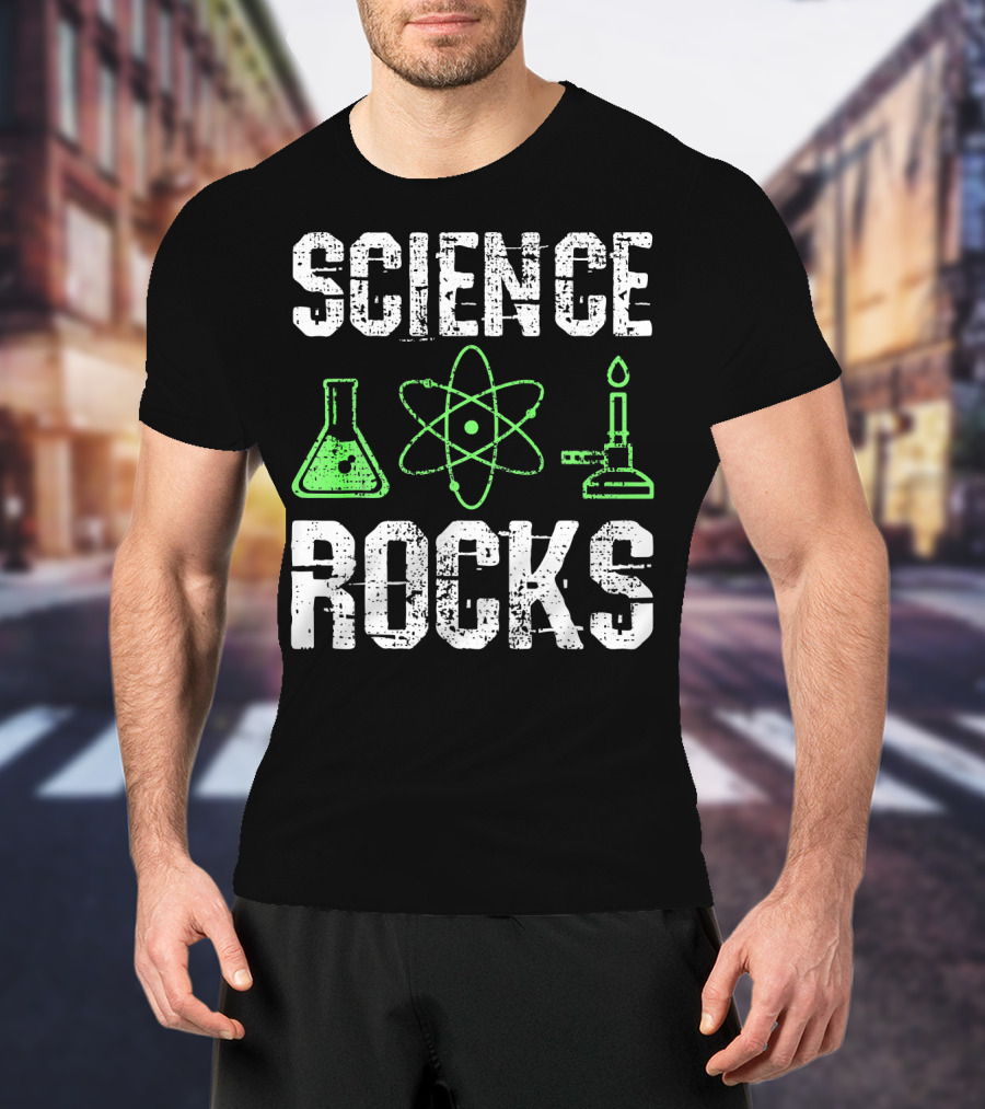 Science Rocks Biology Chemistry Beaker Atom Bunsen Burner T-Shirt