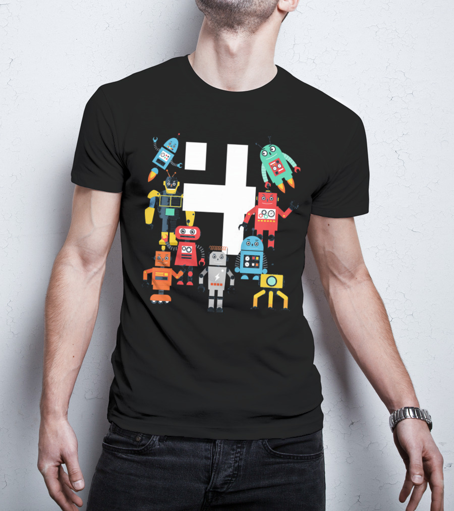 Kids 4 Year Old Robot Birthday Robots Science T-Shirt
