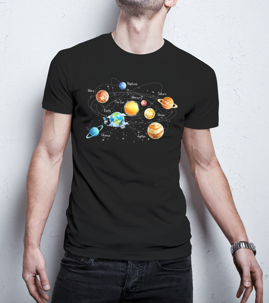 Solar System Chart Educational Science Planets Diagram Mars Venus Earth Jupiter Saturn Uranus Neptune Mercury The Sun T-Shirt