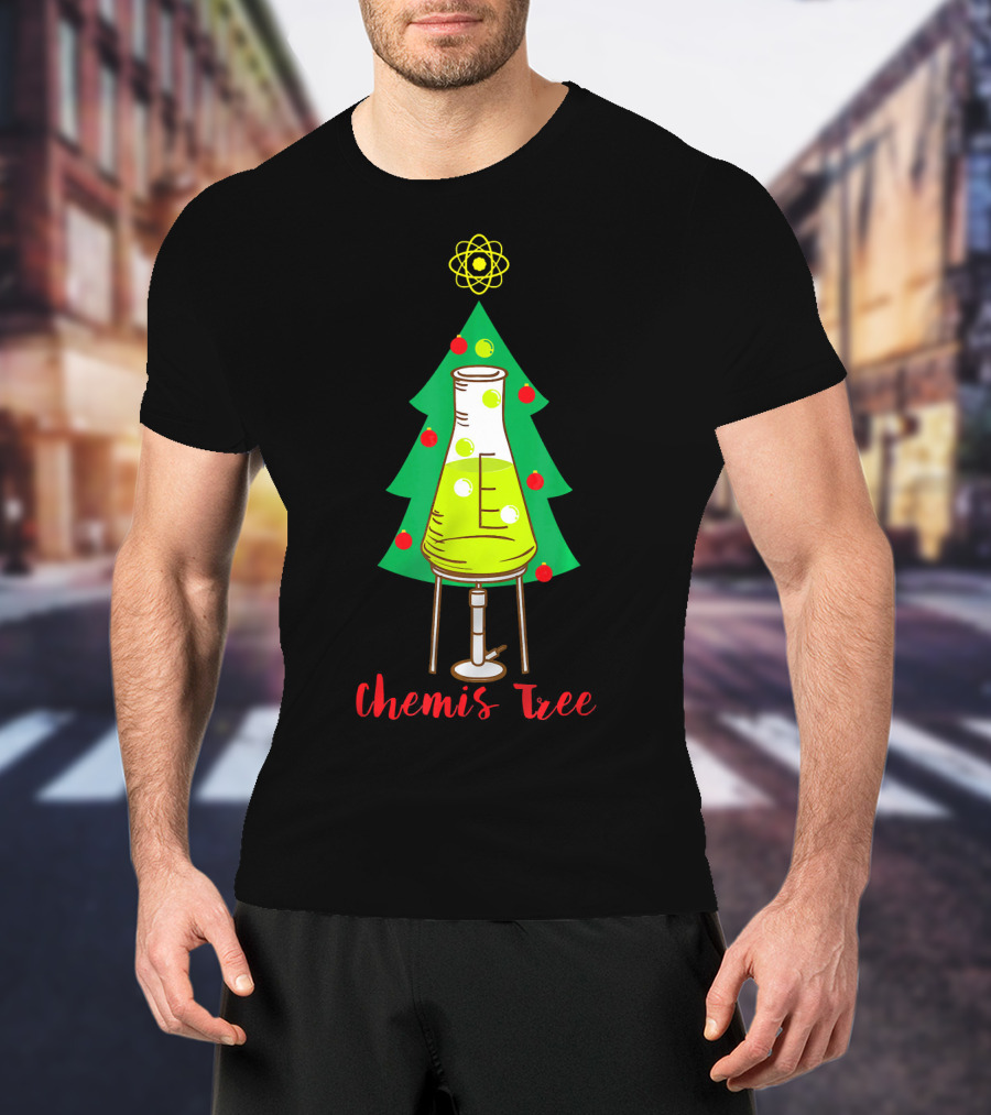 Chemis Tree Beaker Christmas Atom Funny Science Chemistry T-Shirt