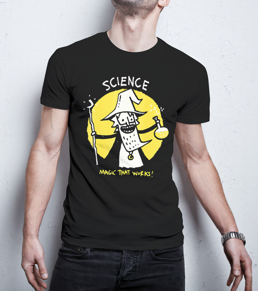 Science Magic That Works Wizard With Beaker And Staff T-Shirt