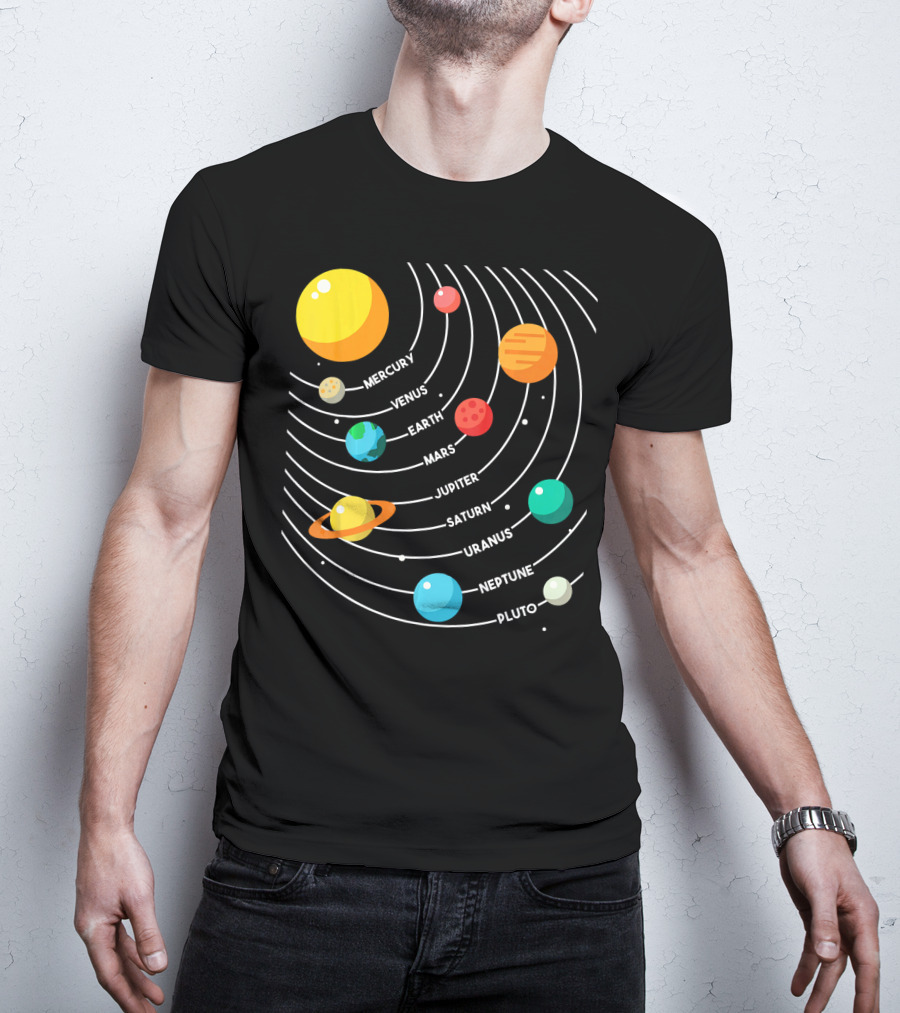 Mercury Venus Earth Mars Jupiter Saturn Uranus Neptune Pluto Solar System Science T-Shirt
