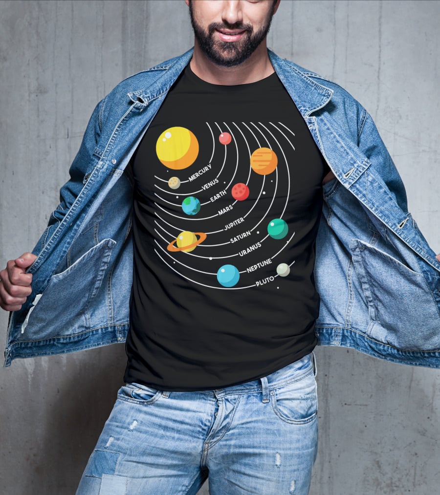 Mercury Venus Earth Mars Jupiter Saturn Uranus Neptune Pluto Solar System Science T-Shirt