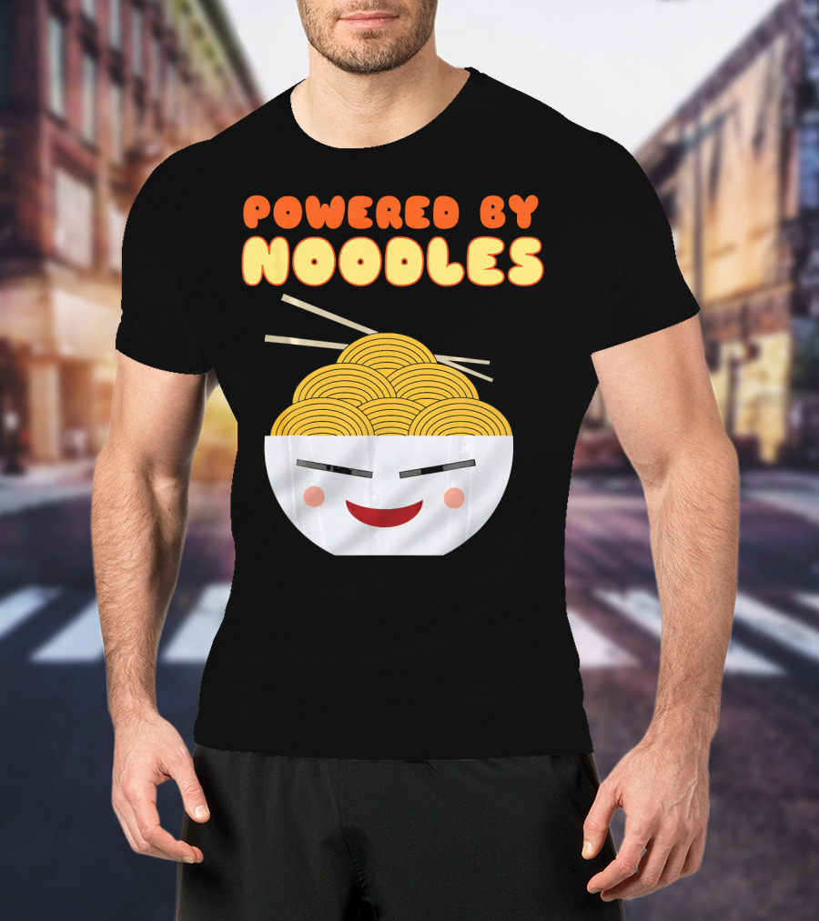 Powered By Noodles Cute Bowl With Spicy Smiling Face T-Shirt