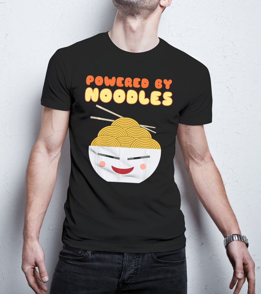 Powered By Noodles Cute Bowl With Spicy Smiling Face T-Shirt