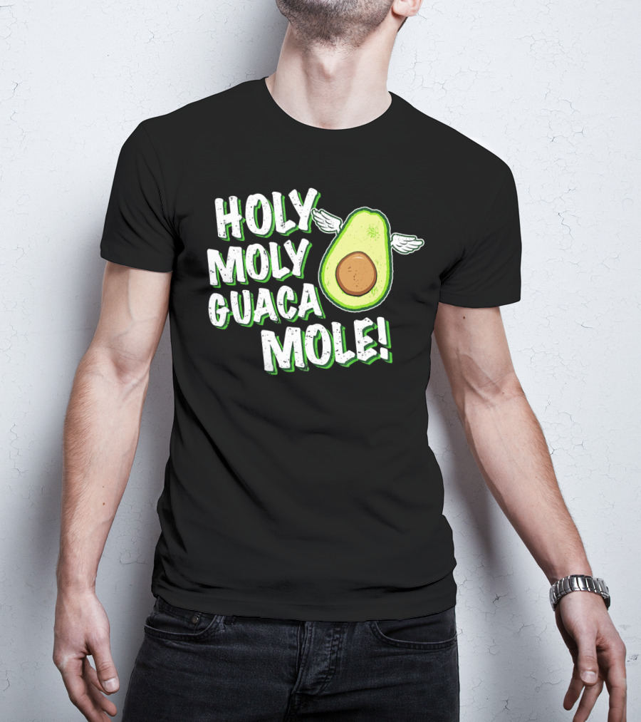 Holy Moly Guacamole Winged Avocado Funny Phrase T-Shirt