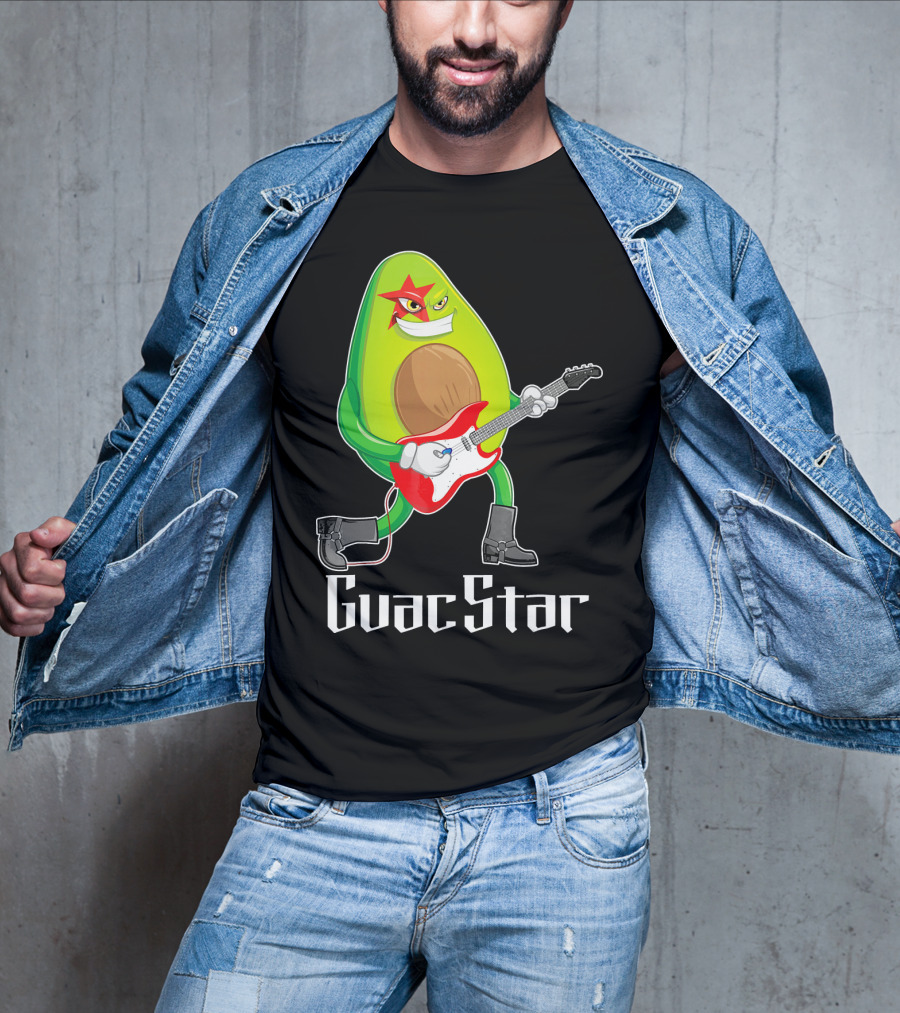 Guac Star Avocado Rock Star Playing Guitar With Red Boots T-Shirt