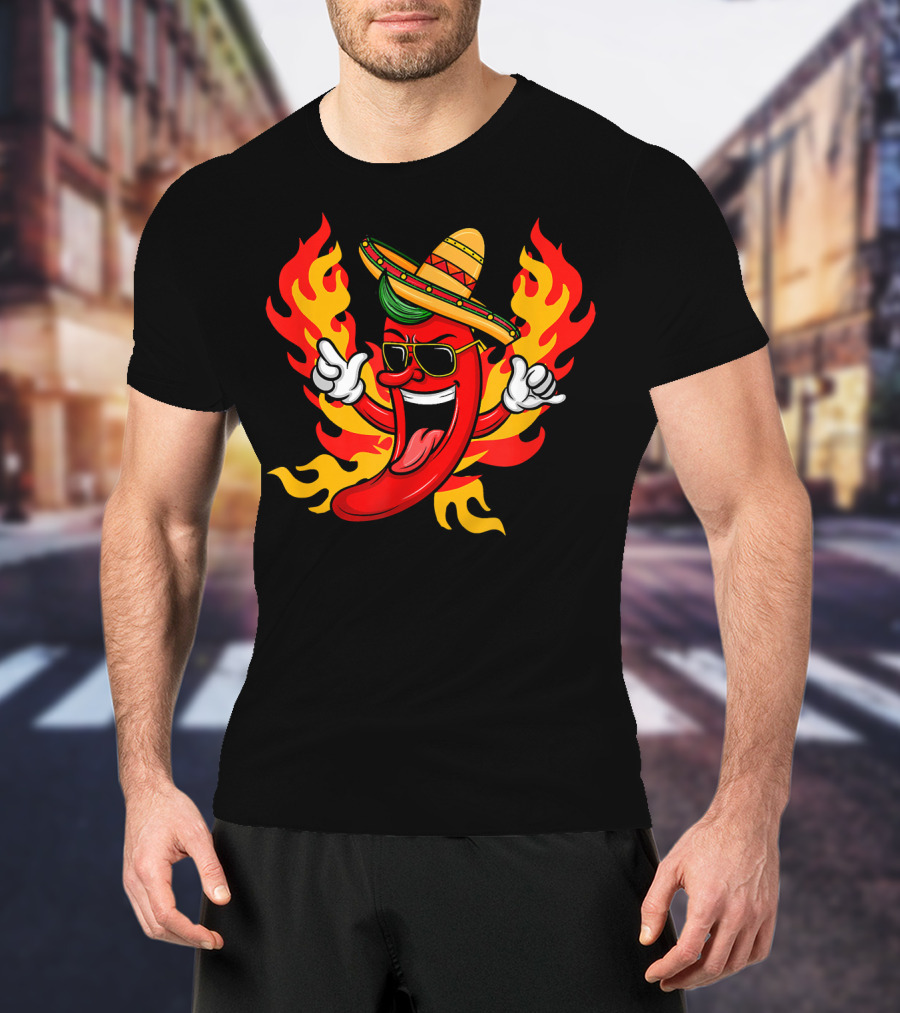Cool Peppers Hot And Spicy Chili Flame Sombrero Party T-Shirt