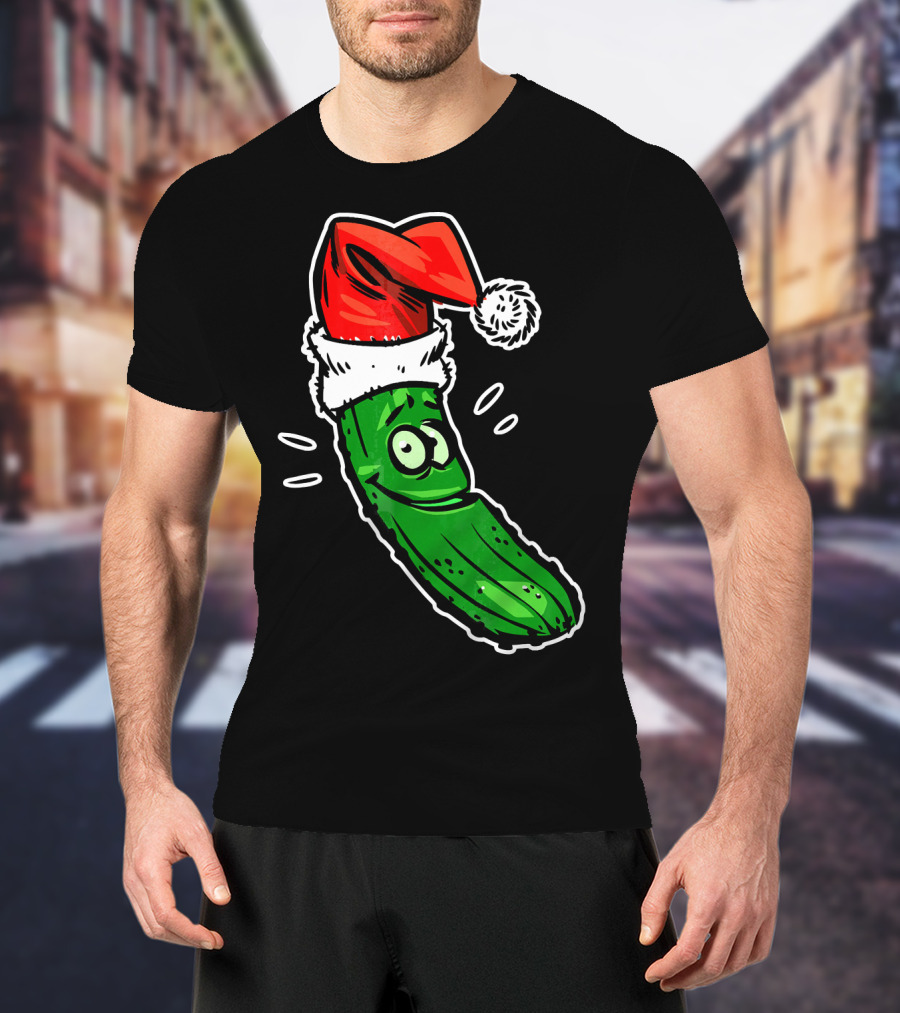 Funny Santa Pickle Christmas Cartoon Santa Hat T-Shirt