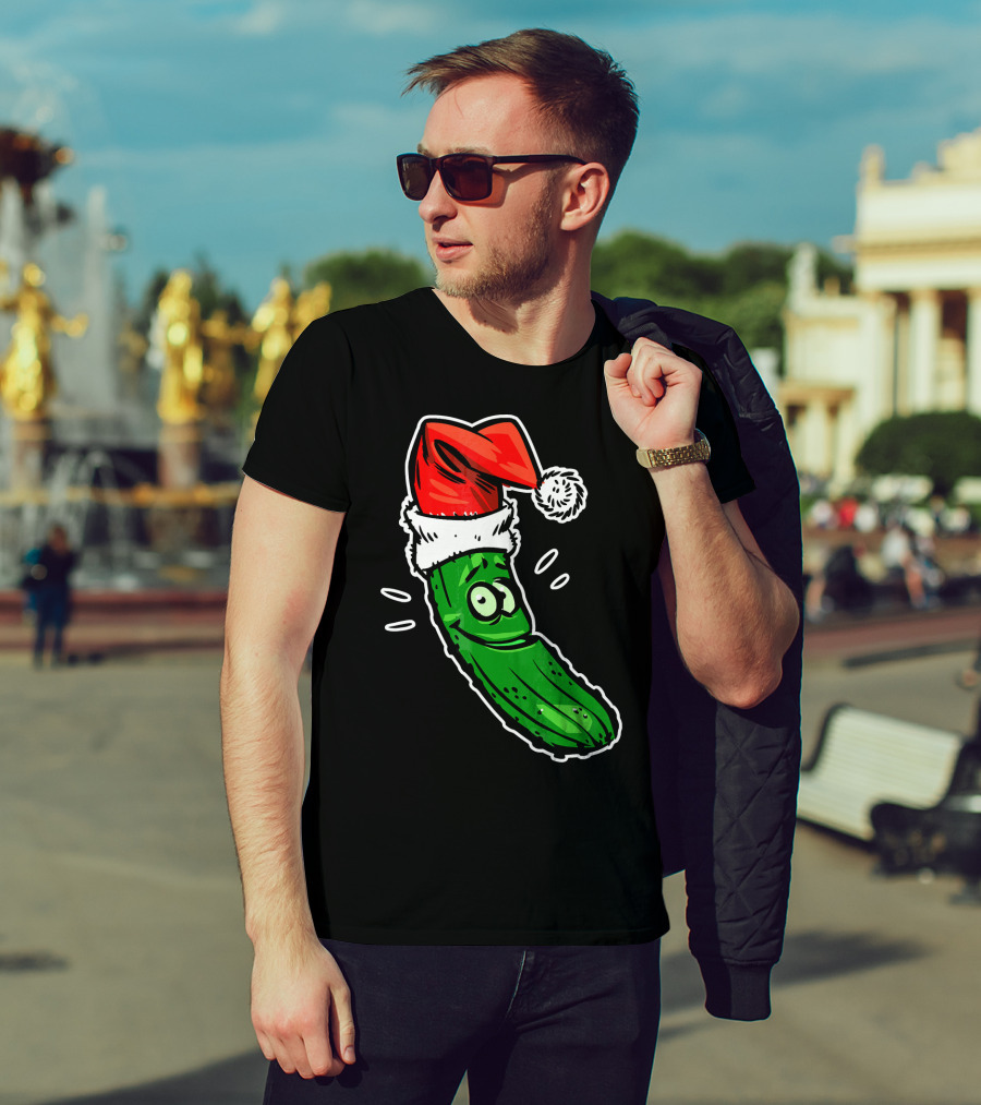 Funny Santa Pickle Christmas Cartoon Santa Hat T-Shirt