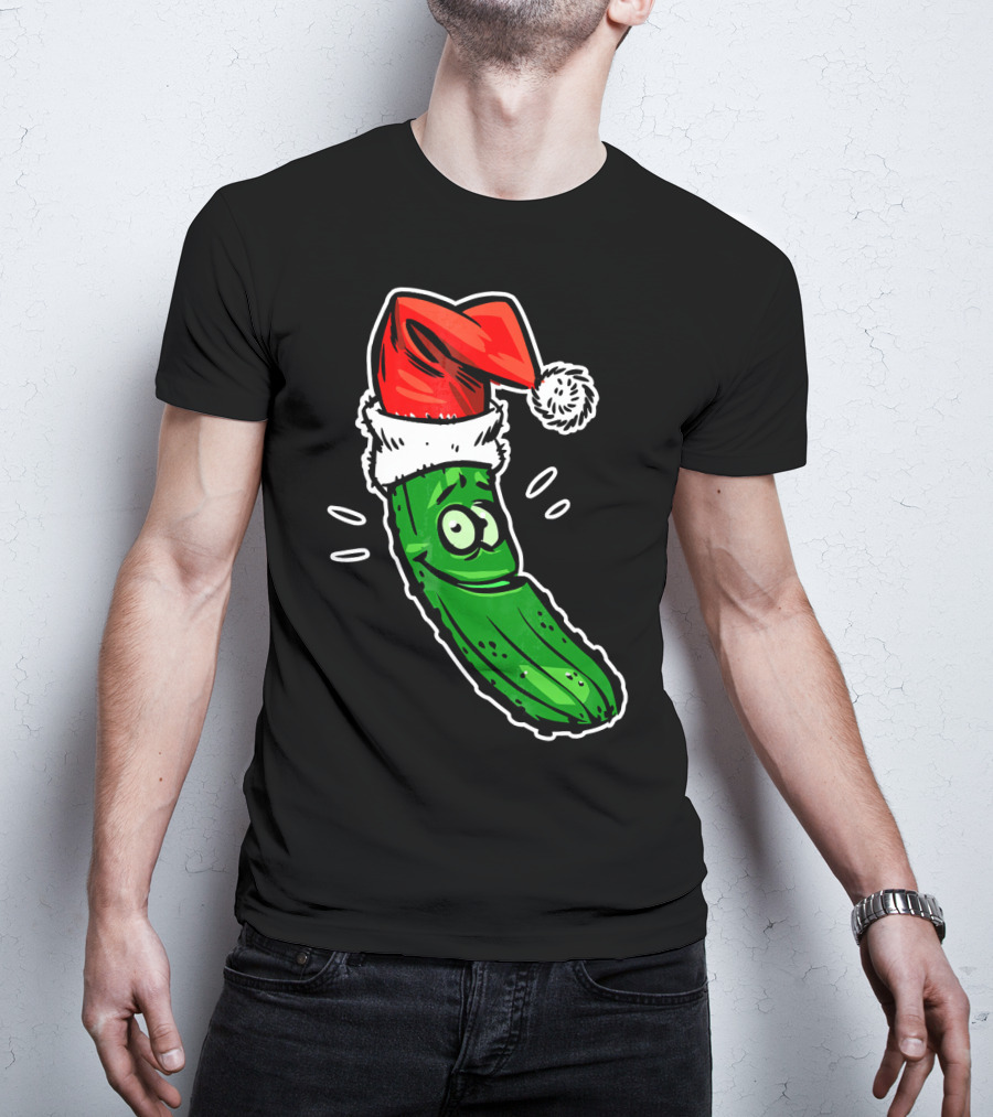 Funny Santa Pickle Christmas Cartoon Santa Hat T-Shirt