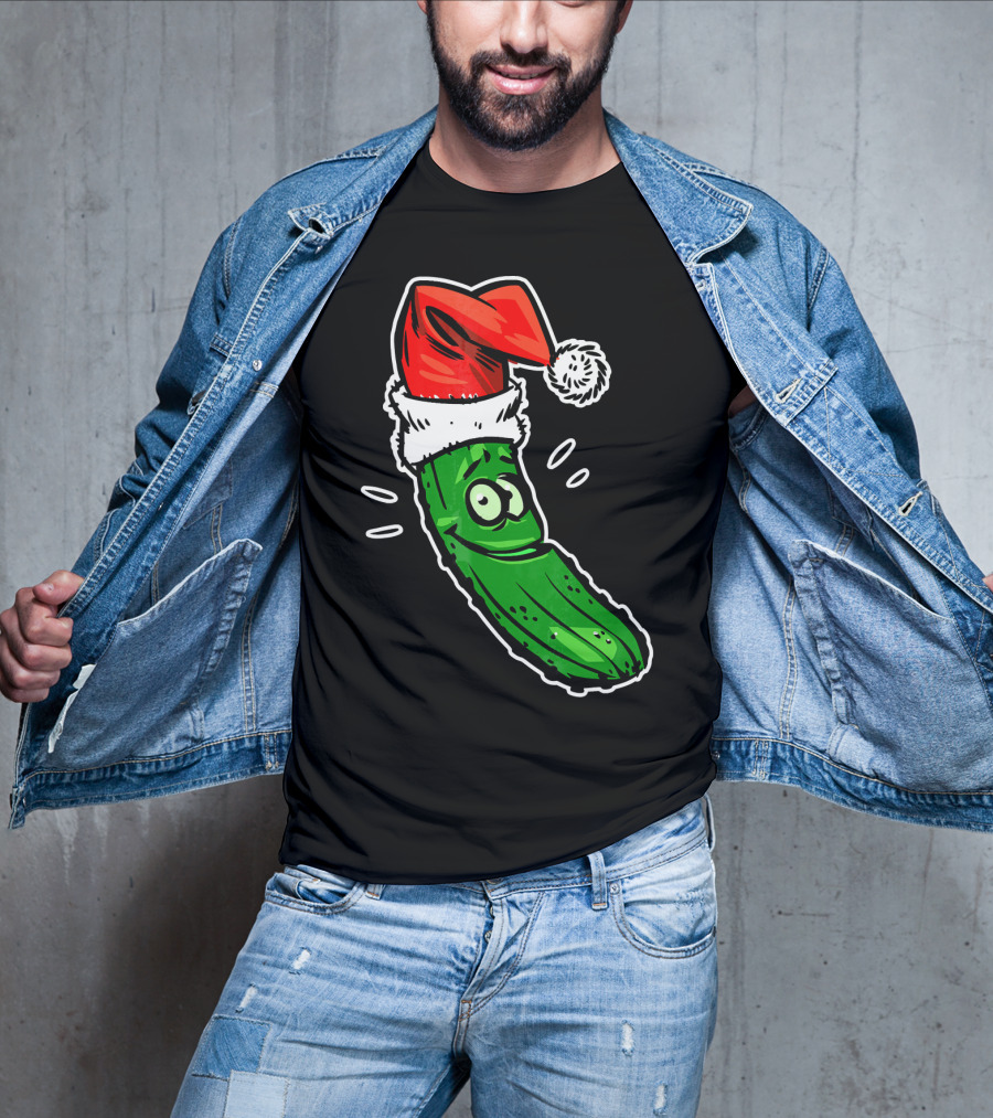 Funny Santa Pickle Christmas Cartoon Santa Hat T-Shirt