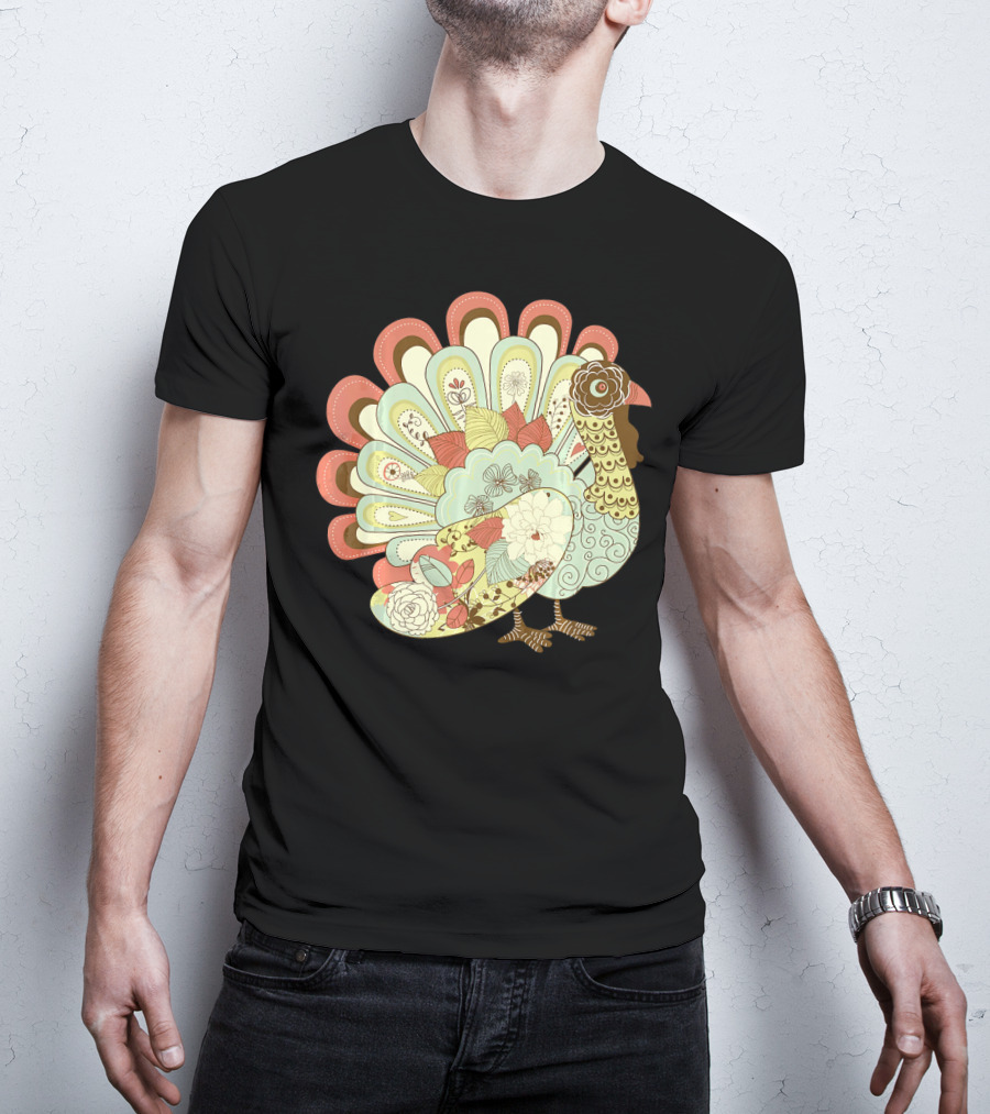 Retro Thanksgiving Turkey Vintage Floral T-Shirt
