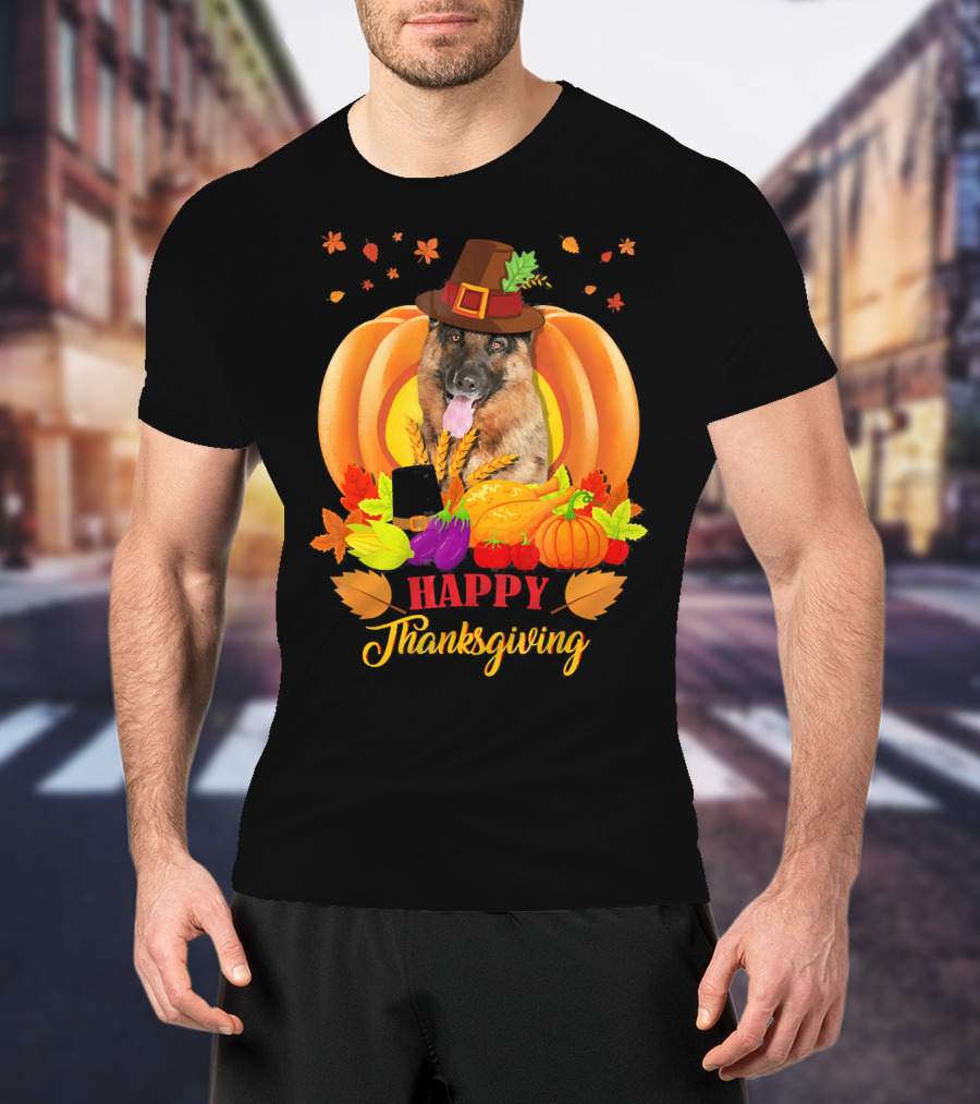 German Shepherd Happy Thanksgiving Pumpkin Harvest Dog T-Shirt