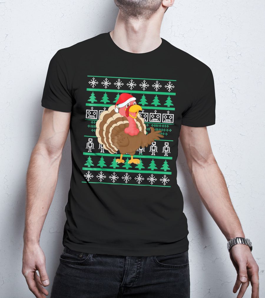 Turkey Santa Hat Ugly Christmas T-Shirt